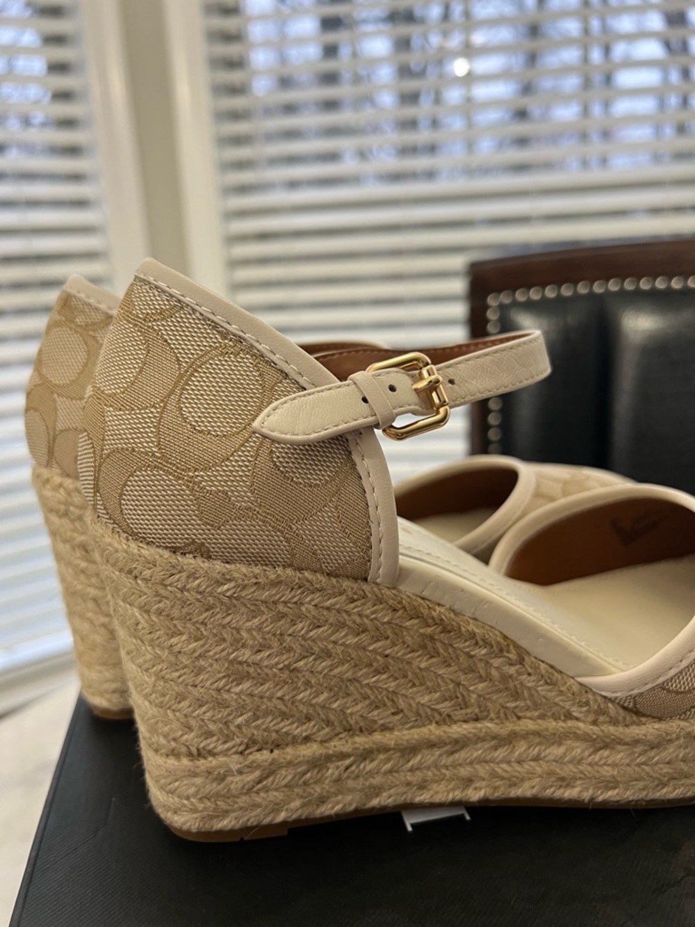 Coach Beige Signature Canvas Espadrille Wedge Sandals - Picture 5 of 10